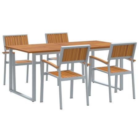 Juego de Comedor de Jardín de 5 Piezas en Gris Acero y Madera Sólida de Acacia de , Mesas de jardín - Ref: Foro24-3284355, Pr...