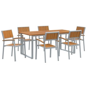 Conjunto de Comedor de Jardín de 7 Piezas Gris de Acero y Madera Sólida de Acacia de , Mesas de jardín - Ref: Foro24-3284356,...