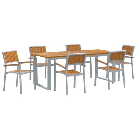 Juego de Comedor de Jardín de 7 Piezas Gris Acero y Madera Sólida de Acacia de , Mesas de jardín - Ref: Foro24-3284357, Preci...