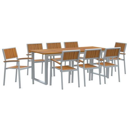 Conjunto de Comedor de Jardín de 9 Piezas Gris de Acero y Madera Sólida de Acacia de , Mesas de jardín - Ref: Foro24-3284358,...