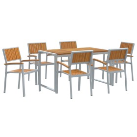 Conjunto de Comedor de Jardín de 7 Piezas de Madera Maciza de Acacia y Metal de , Mesas de jardín - Ref: Foro24-3284368, Prec...