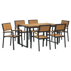 Juego de Comedor de Jardín de 7 Piezas Madera Sólida de Acacia y Metal de , Mesas de jardín - Ref: Foro24-3284384, Precio: 68...
