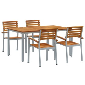 Set de Comedor de Jardín de 5 Piezas de Madera Maciza de Acacia y Metal de , Mesas de jardín - Ref: Foro24-3284407, Precio: 4...