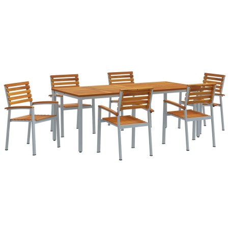 Conjunto de Comedor de Jardín de 7 Piezas de Madera Maciza de Acacia y Metal de , Mesas de jardín - Ref: Foro24-3284411, Prec...