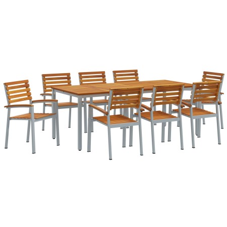 Set de Comedor de Jardín de 9 Piezas de Madera Sólida de Acacia y Metal de , Mesas de jardín - Ref: Foro24-3284412, Precio: 8...
