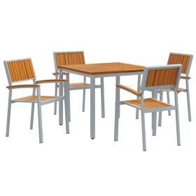 Juego de Comedor de Jardín de 5 Piezas de Madera Sólida de Acacia y Metal de , Mesas de jardín - Ref: Foro24-3284422, Precio:...