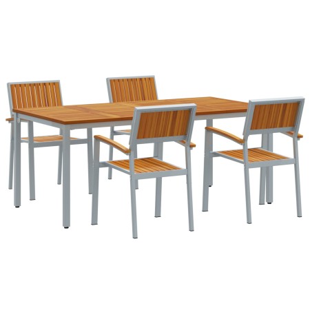 Conjunto de comedor de jardín de 5 piezas de madera maciza de acacia y metal de , Mesas de jardín - Ref: Foro24-3284425, Prec...