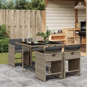 Set comedor de jardín 5 piezas con cojines ratán sintético gris en Conjuntos de jardín | Comprar online en Foru.es