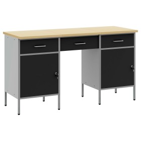 Set de escritorio y mesa de 3 piezas Negro Madera y Acero de , Mesas de trabajo - Ref: Foro24-3321374, Precio: 317,82 €, Desc...