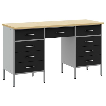 Juego de gabinete y mesa de trabajo de 3 piezas Negro de madera ingenierizada y acero de , Mesas de trabajo - Ref: Foro24-332...