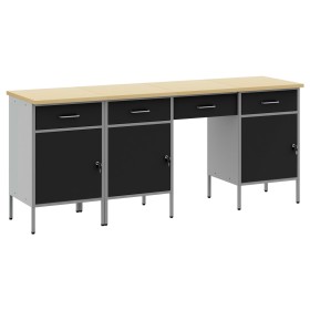 Conjunto de gabinete y mesa de trabajo de 4 piezas Negro Madera Ingenierizada y Acero de , Mesas de trabajo - Ref: Foro24-332...
