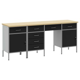 Set de gabinete de trabajo y mesa de 4 piezas en negro, madera de engineered y acero de , Mesas de trabajo - Ref: Foro24-3321...