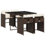 Set comedor de jardín 5 piezas y cojines ratán sintético marrón en Conjuntos de jardín | Comprar online en Foru.es