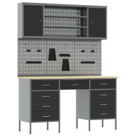 Set de gabinete de trabajo y panel de clavijas de 7 piezas en negro, de MDF y metal de , Mesas de trabajo - Ref: Foro24-33214...