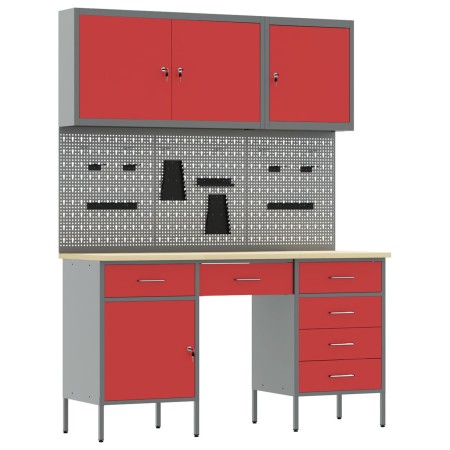 Conjunto de Armario y Tablero de Herramientas de 8 Piezas Rojo MDF y Metal de , Mesas de trabajo - Ref: Foro24-3321465, Preci...