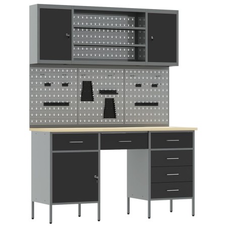 Conjunto de trabajo con panel perforado de 7 piezas en negro, de MDF y metal de , Mesas de trabajo - Ref: Foro24-3321466, Pre...