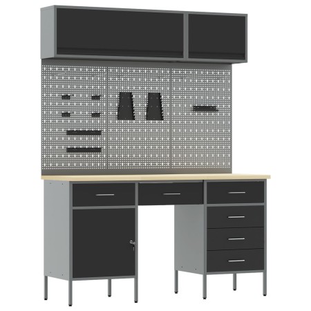 Juego de Gabinete de Trabajo y Panel de Clavos de 8 Piezas Negro de MDF y Metal de , Mesas de trabajo - Ref: Foro24-3321468, ...