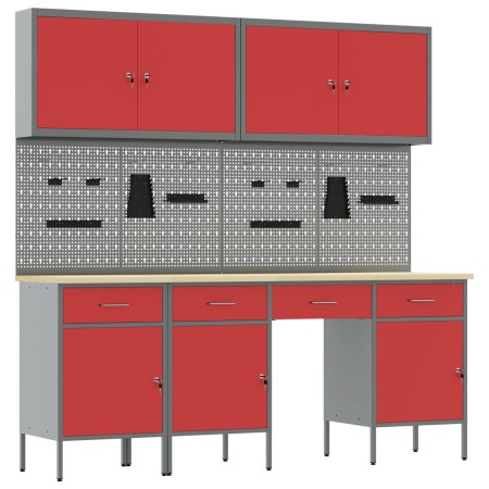 Set de Banco de Trabajo de 10 Piezas de en Acero Rojo de , Mesas de trabajo - Ref: Foro24-3321471, Precio: 661,10 €, Descuent...
