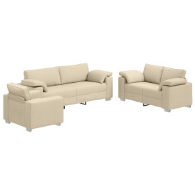Juego de Sofá de 3 Piezas con Cojines de Tela Color Crema de , Sofás - Ref: Foro24-3324665, Precio: 664,52 €, Descuento: %