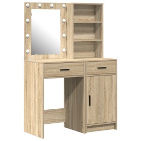 Set de tocador de 2 piezas con LED en madera engineered de roble Sonoma de , Tocadores para dormitorios - Ref: Foro24-3334274...