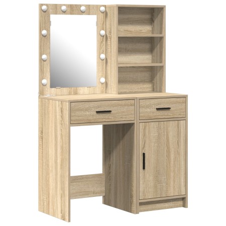 Set de tocador de 2 piezas con LED en madera engineered de roble Sonoma de , Tocadores para dormitorios - Ref: Foro24-3334274...