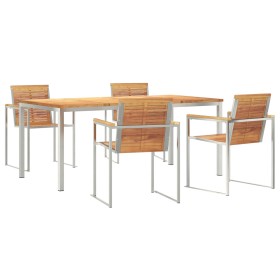 Juego de Comedor de Jardín de 5 Piezas en Madera de Teca, Mesa de Comedor Exterior 180x90x75 cm de Madera de Teca Maciza de ,...