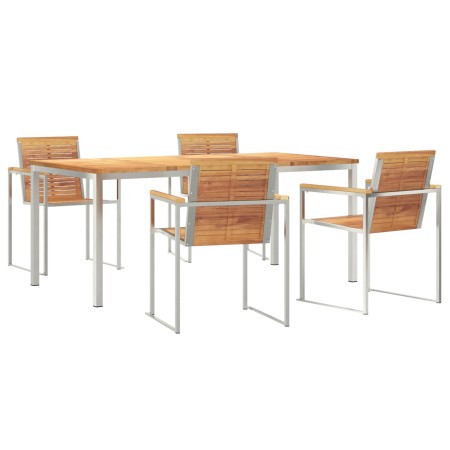 Juego de Comedor de Jardín de 5 Piezas en Madera de Teca, Mesa de Comedor Exterior 180x90x75 cm de Madera de Teca Maciza de ,...