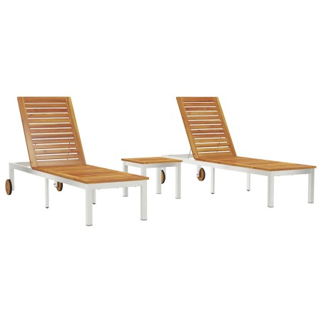 Tumbonas 2 pcs con Mesa de Madera Sólida de Acacia,  Tumbona con Ruedas 207x58x35 cm Madera Sólida de Acacia y Acero Inoxidable | Foro24.es | Tu tienda online para hogar, jardín y más Foro24.es