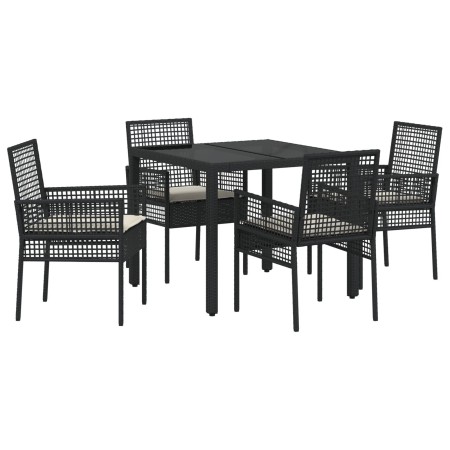 Juego de Comedor de Jardín de 5 Piezas con Cojines de Poliratán Negro | Foro24.es | Tu tienda online para hogar, jardín y más Foro24.es