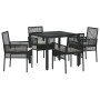 Juego de Comedor de Jardín de 5 Piezas con Cojines de Poliratán Negro | Foro24.es | Tu tienda online para hogar, jardín y más Foro24.es