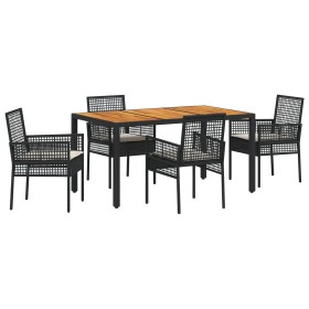 Juego de Comedor de Jardín de 5 Piezas con Cojines Negro Polirratán de , Sillas de jardín - Ref: Foro24-3334903, Precio: 394,...