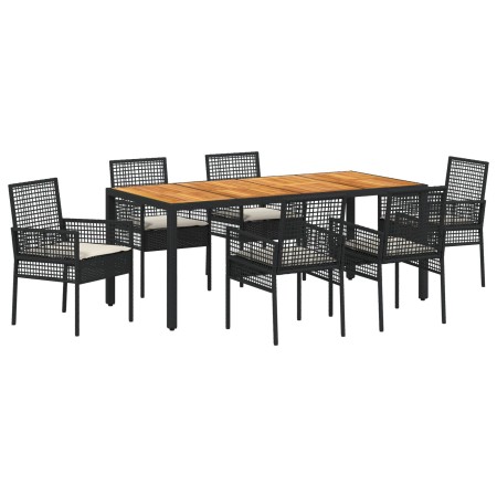 Set de Comedor de Jardín de 7 Piezas con Cojines Ratané Negro de , Sillas de jardín - Ref: Foro24-3334905, Precio: 540,69 €, ...