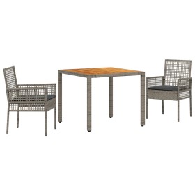 Juego de Comedor de Jardín de 3 Piezas con Cojines Gris Poliratán de , Sillas de jardín - Ref: Foro24-3334909, Precio: 215,50...