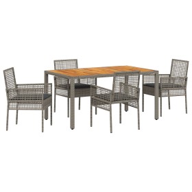 Conjunto de Comedor de Jardín de 5 Piezas con Cojines Gris Poliratán de , Sillas de jardín - Ref: Foro24-3334911, Precio: 400...