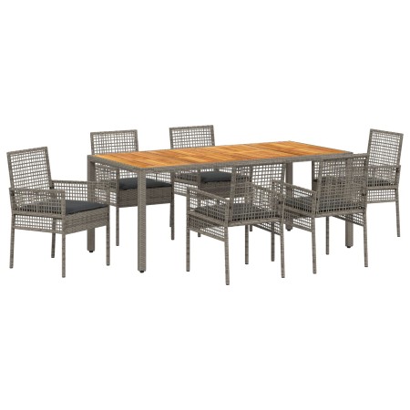 Set de Comedor de Jardín de 7 piezas con Cojines Gris de Poliratán de , Sillas de jardín - Ref: Foro24-3334913, Precio: 560,0...