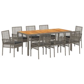 Conjunto de Comedor de Jardín de 9 Piezas con Cojines Gris Ratán Poliéster de , Sillas de jardín - Ref: Foro24-3334914, Preci...