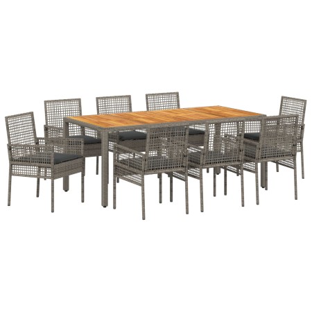 Conjunto de Comedor de Jardín de 9 Piezas con Cojines Gris Ratán Poliéster de , Sillas de jardín - Ref: Foro24-3334914, Preci...