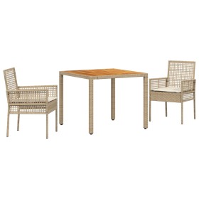 Juego de Comedor de Jardín de 3 Piezas con Cojines Beige de Ratán Poliéster de , Sillas de jardín - Ref: Foro24-3334917, Prec...