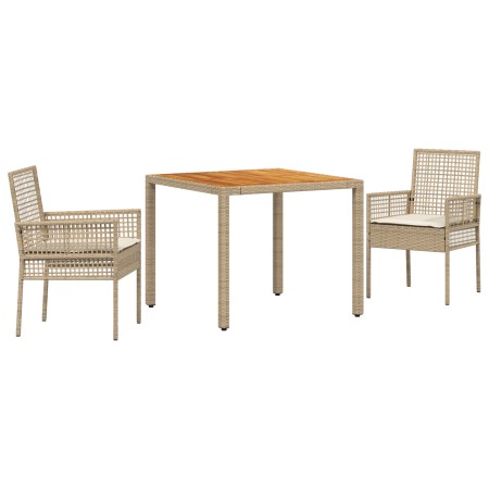 Juego de Comedor de Jardín de 3 Piezas con Cojines Beige de Ratán Poliéster de , Sillas de jardín - Ref: Foro24-3334917, Prec...