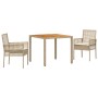 Juego de Comedor de Jardín de 3 Piezas con Cojines Beige de Ratán Poliéster de , Sillas de jardín - Ref: Foro24-3334917, Prec...