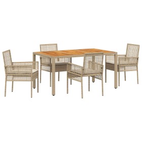 Juego de Comedor de Jardín de 5 Piezas con Cojines Beige de Ratán Poliéster de , Sillas de jardín - Ref: Foro24-3334919, Prec...