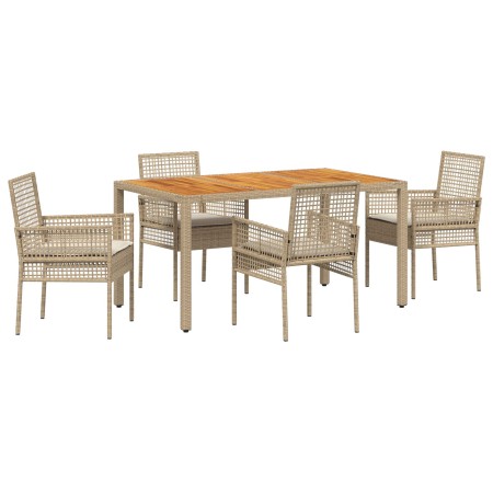 Juego de Comedor de Jardín de 5 Piezas con Cojines Beige de Ratán Poliéster de , Sillas de jardín - Ref: Foro24-3334919, Prec...
