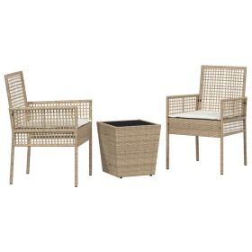 Conjunto de Bistro de Jardín de 3 Piezas con Cojines Beige de Poliratán de , Sillas de jardín - Ref: Foro24-3334959, Precio: ...