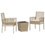 Conjunto de Bistro de Jardín de 3 Piezas con Cojines Beige de Poliratán de , Sillas de jardín - Ref: Foro24-3334959, Precio: ...