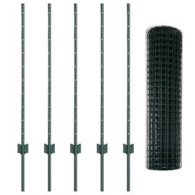 Cerca Euro con 5 postes U Verde 1x10 m Acero de , Postes de cerca - Ref: Foro24-3335967, Precio: 72,58 €, Descuento: %