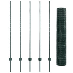 Valla Euro con 5 Postes U Verde 1.4x10 m Acero de , Postes de cerca - Ref: Foro24-3335969, Precio: 99,00 €, Descuento: %