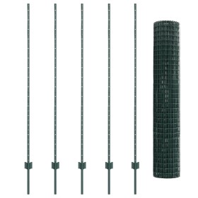 Valla Europea con 5 postes en U Verde 1.5x10 m de acero de , Postes de cerca - Ref: Foro24-3335970, Precio: 103,62 €, Descuen...
