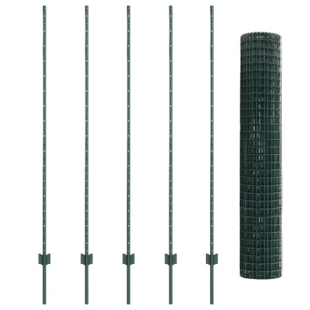 Cerca Euro con 5 postes U Verde 1.6x10 m Acero de , Postes de cerca - Ref: Foro24-3335971, Precio: 108,52 €, Descuento: %