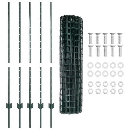 Valla Euro con 5 postes en U Verde 1.2x10 m Acero de , Postes de cerca - Ref: Foro24-3335984, Precio: 81,92 €, Descuento: -5%%