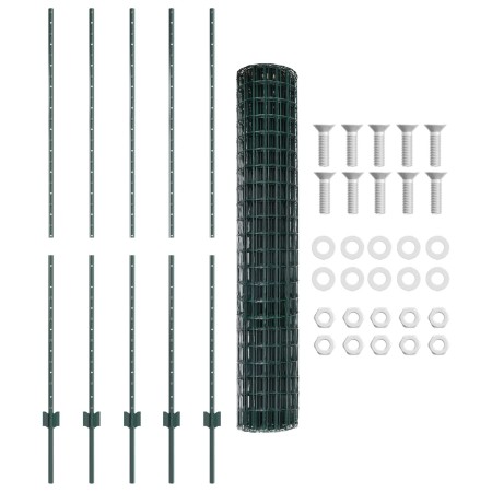 Valla Euro de con 5 Postes U Verde 1.5x10 m Acero de , Postes de cerca - Ref: Foro24-3335986, Precio: 96,35 €, Descuento: -5%%